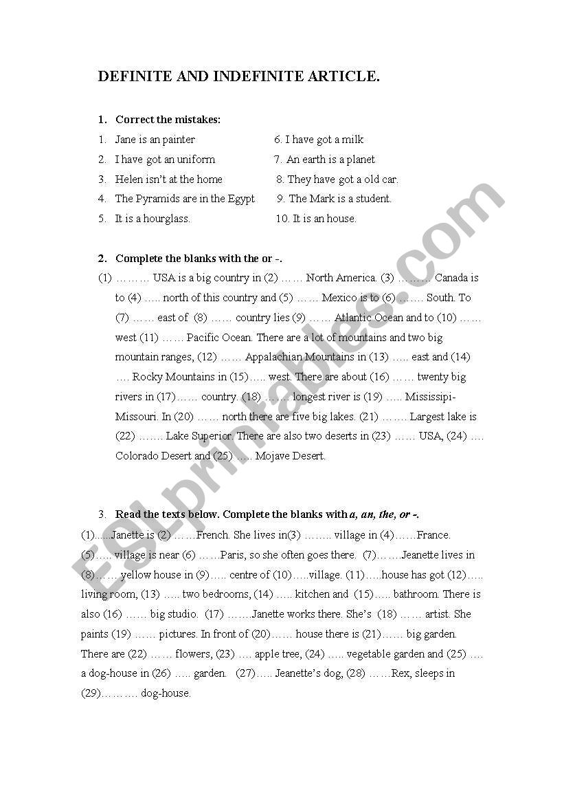 Definite and Indefinite article