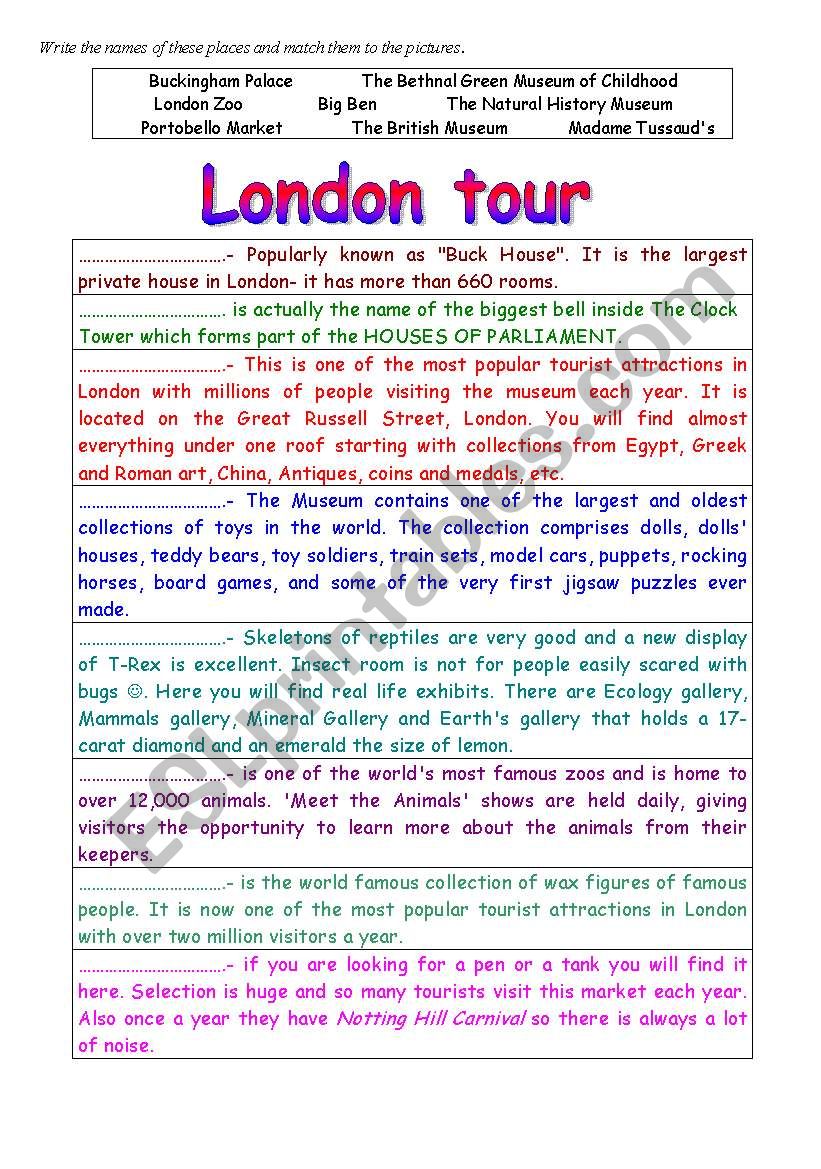 London tour, part 1 worksheet