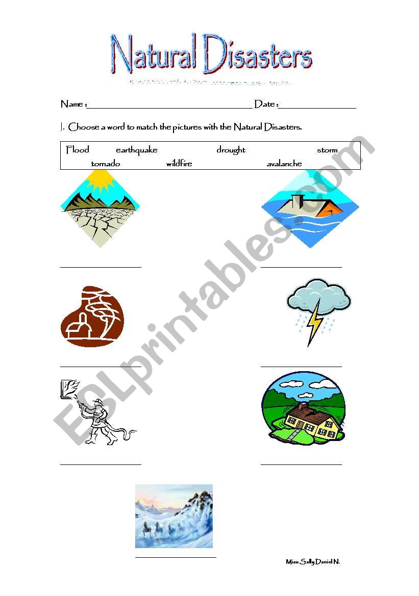 natural disasters worksheet