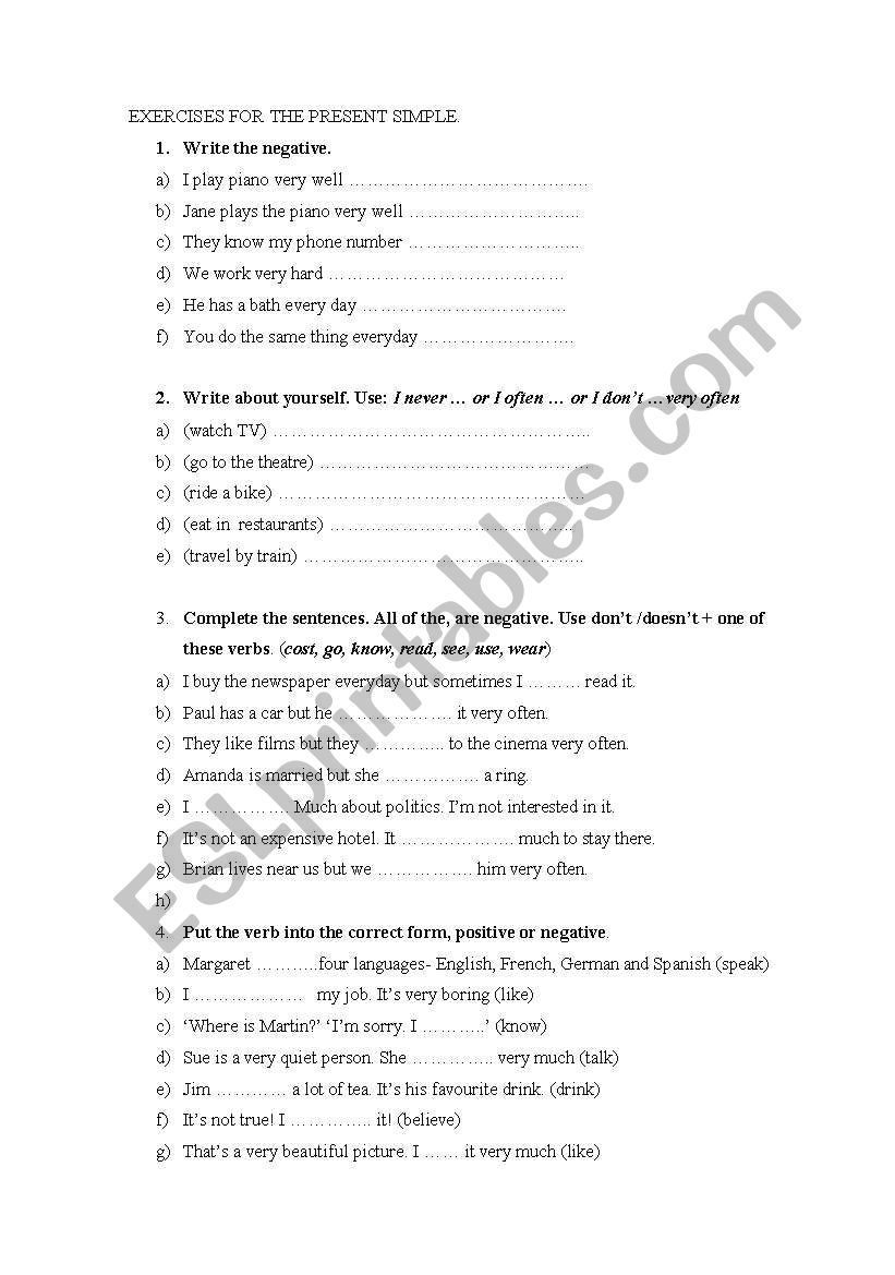 Present simple worksheet