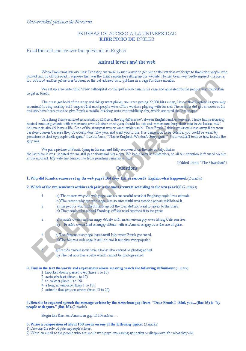 selectivity exam worksheet