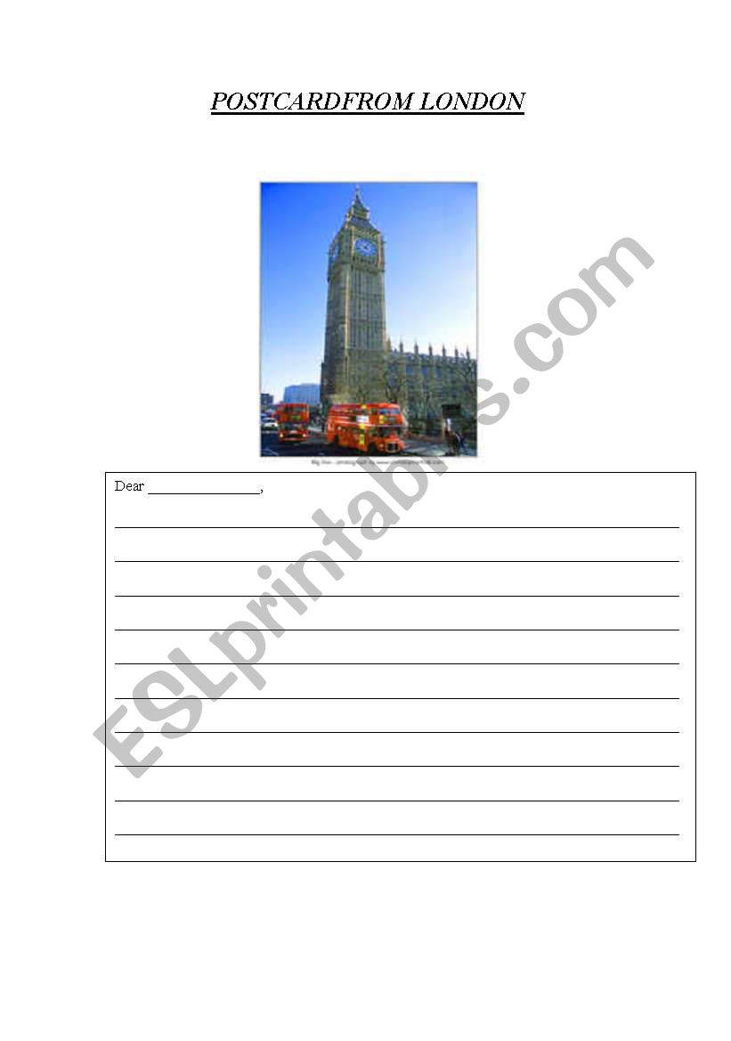 Postcard from London worksheet