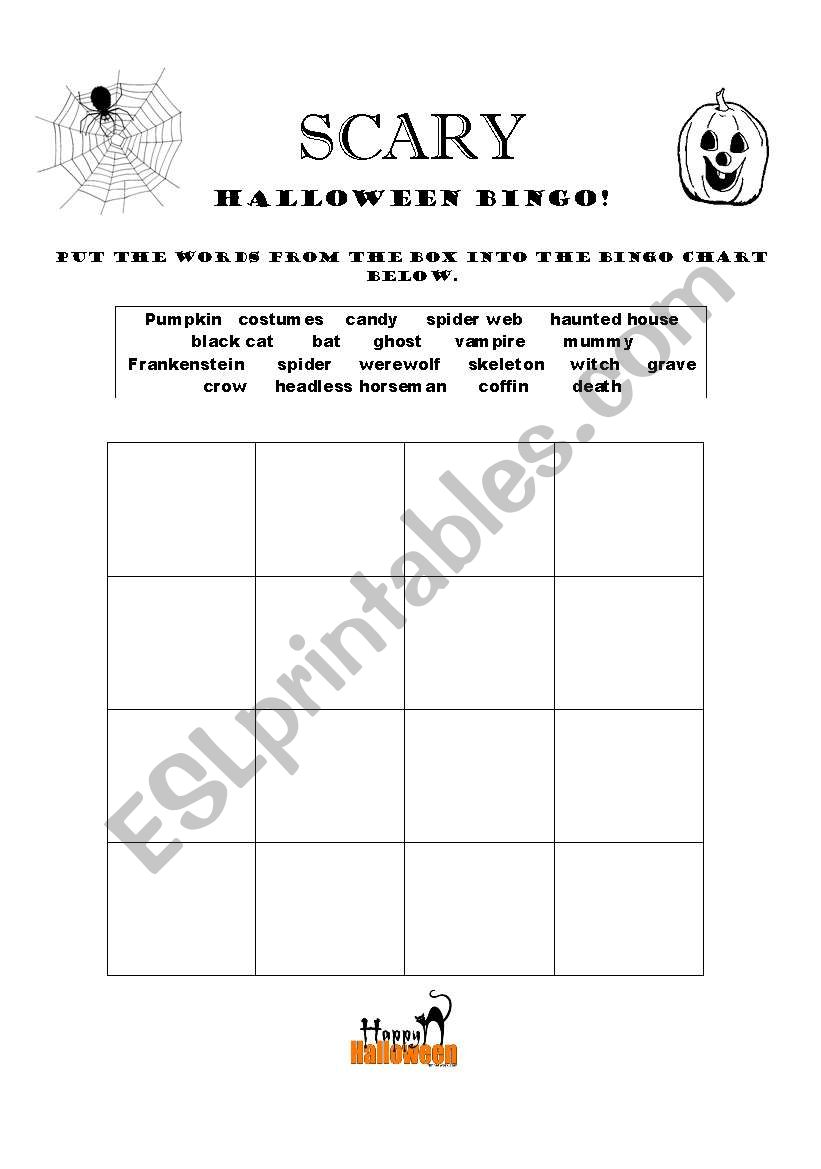 SCARY Halloween Bingo! worksheet