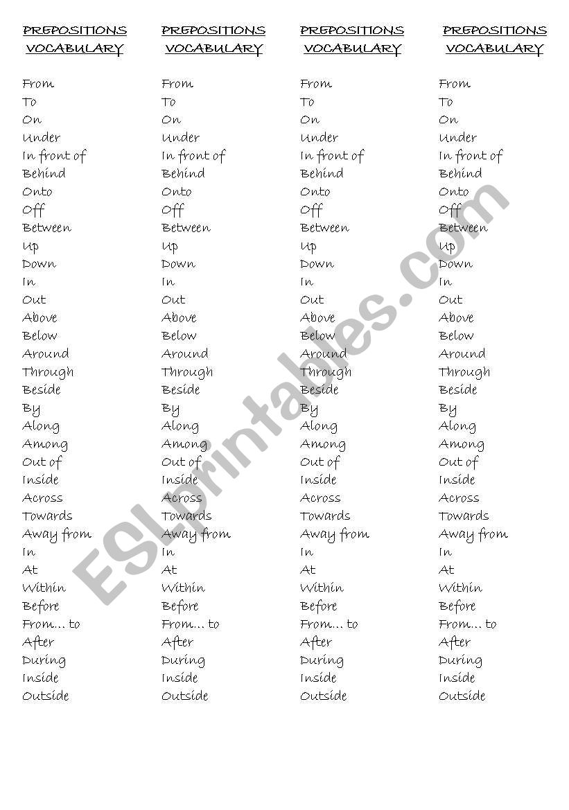 PREPOSITIONS VOCABULARY worksheet