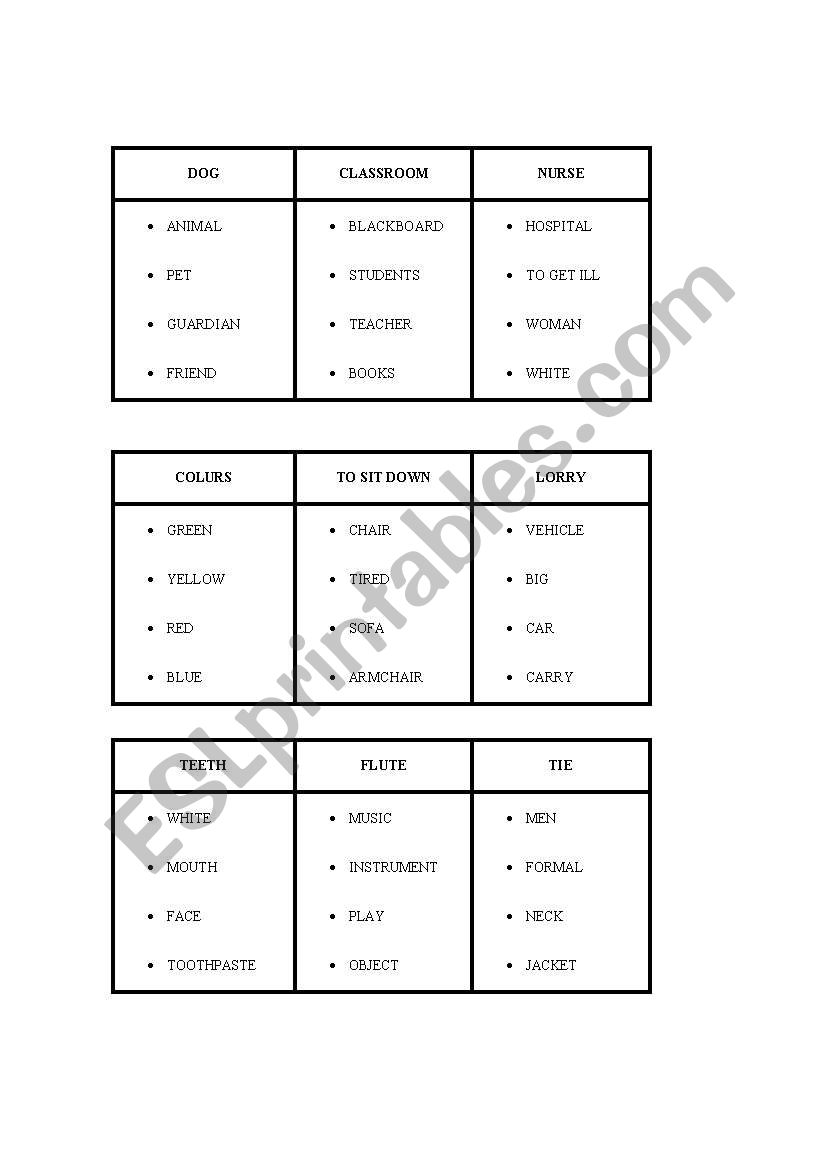 Taboo 3 worksheet