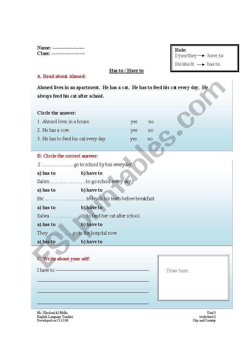 Parade 4: has to/have to worksheet