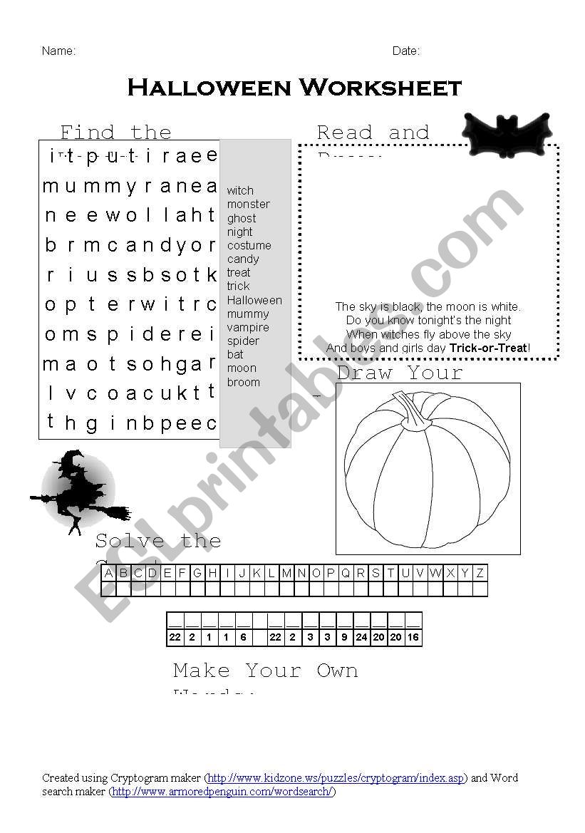 Halloween Activity Sheet worksheet