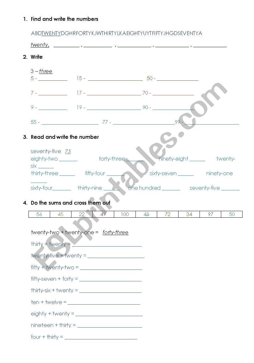 Numbers 1-100 worksheet