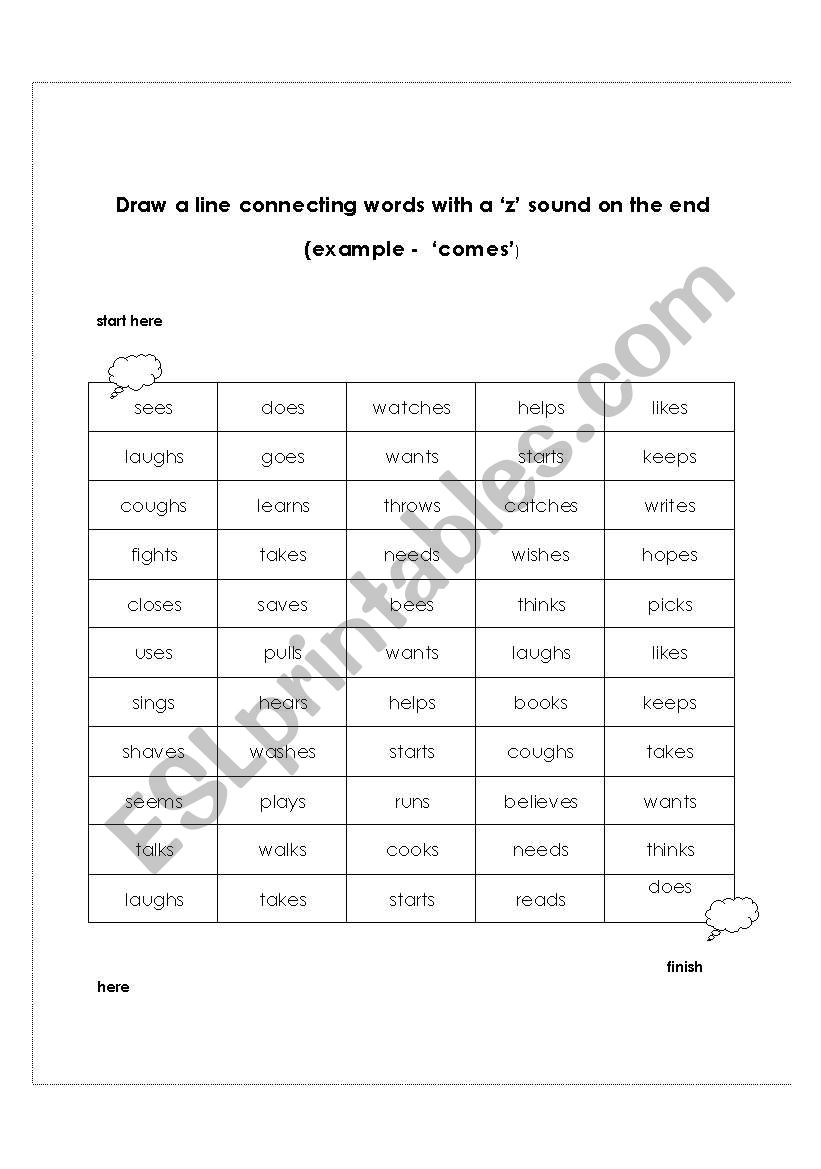 s endings - pronunciation worksheet