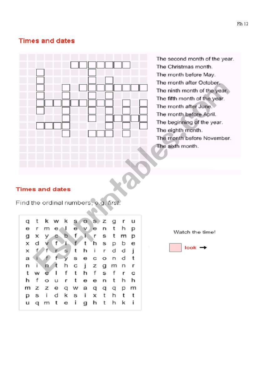 months and the ordinal numbres