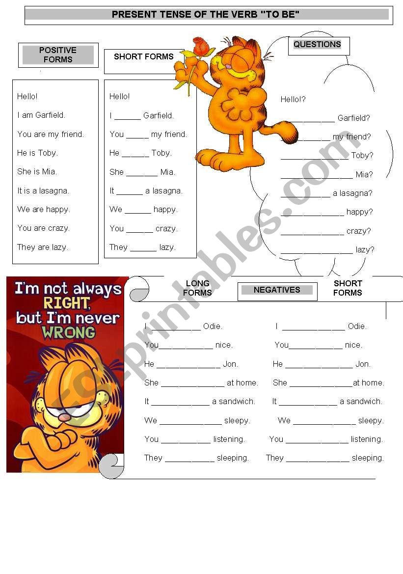 PRESENT SIMPLE WITH GARFIELD worksheet