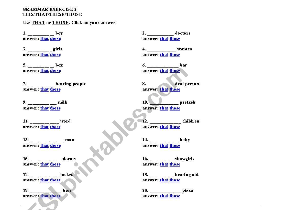 that /those/this/these worksheet