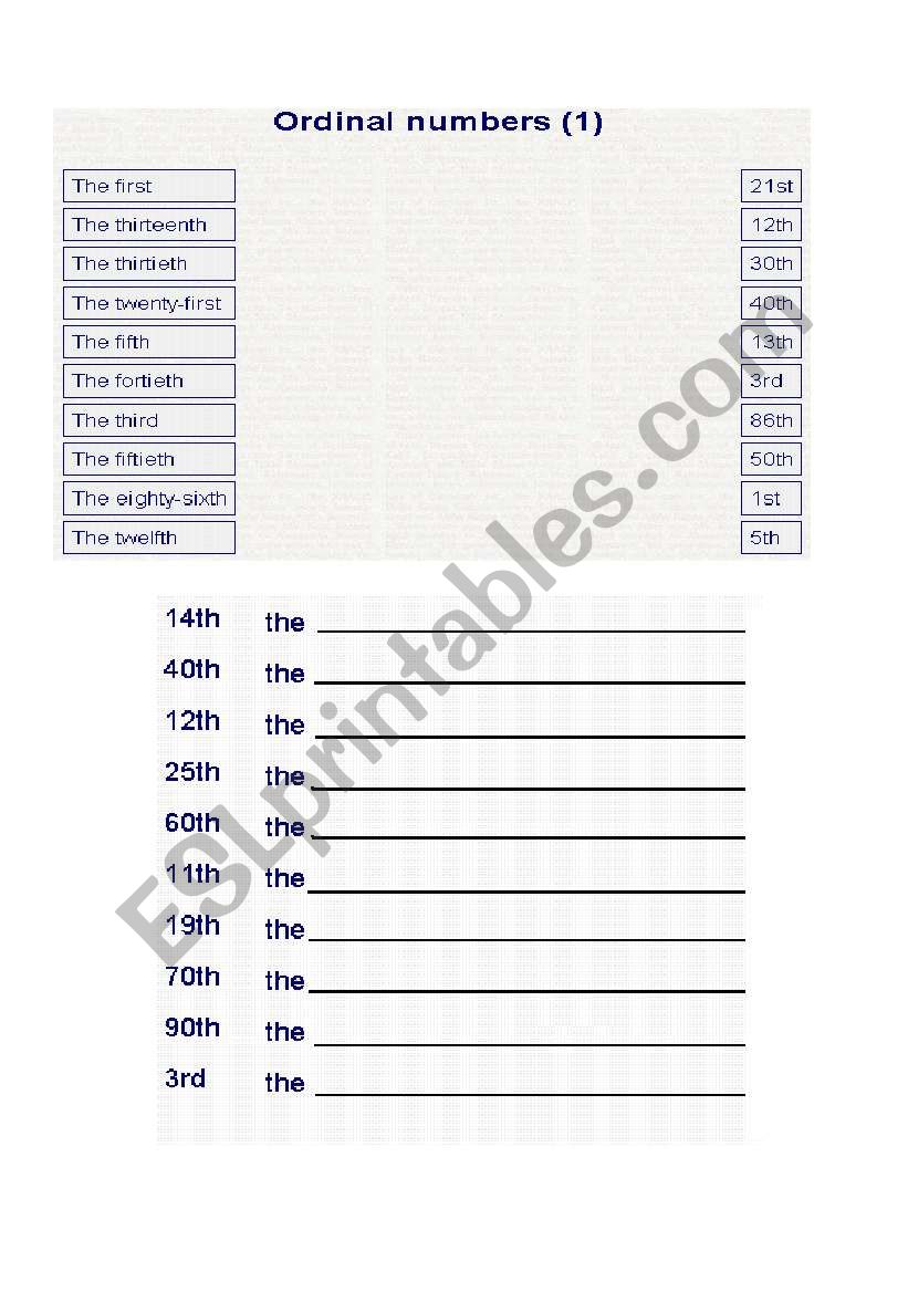 ordinal and cardinal numbers worksheet