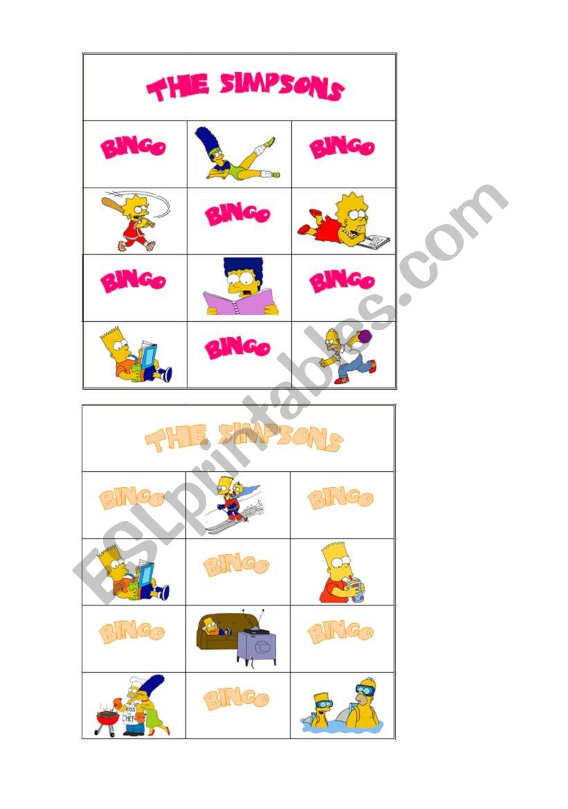 simpsons bingo 6 worksheet