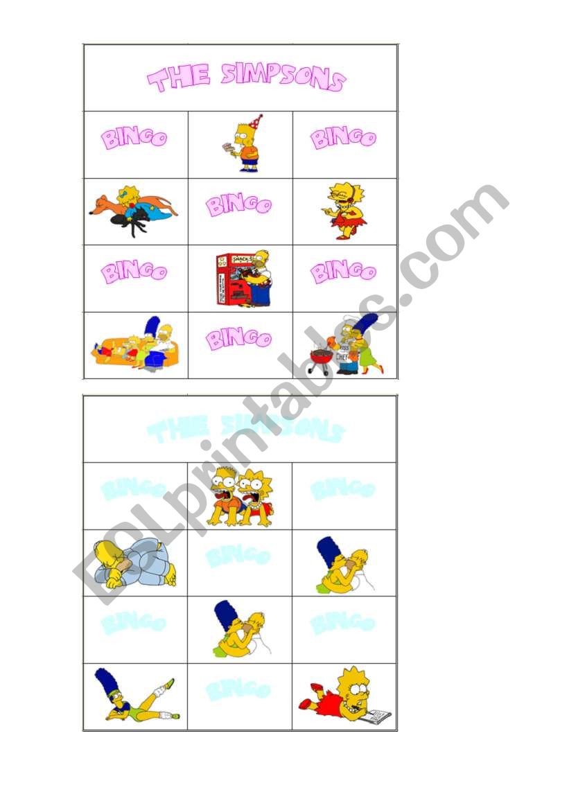 simpsons bingo7 worksheet