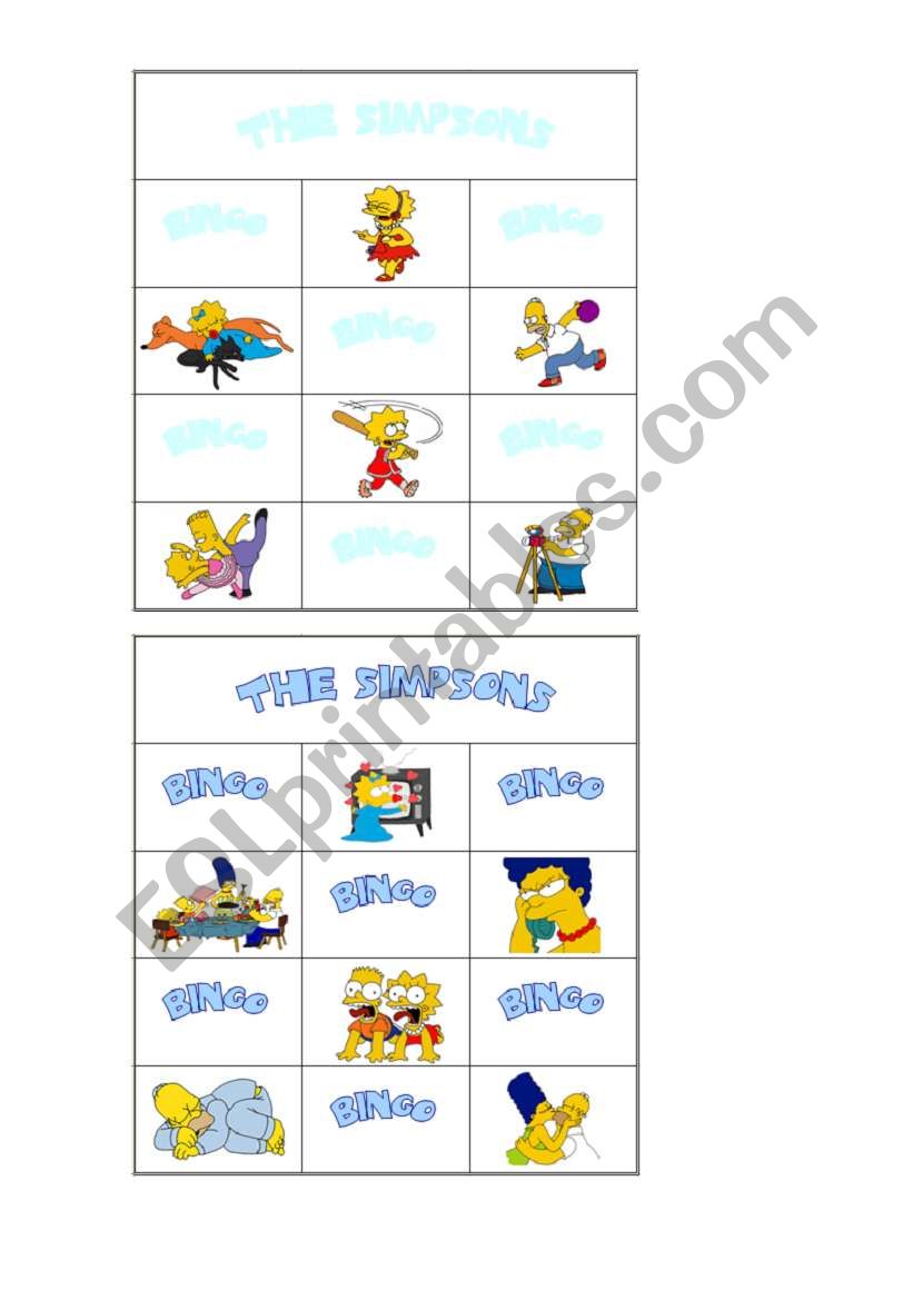 simpsons bingo8 worksheet
