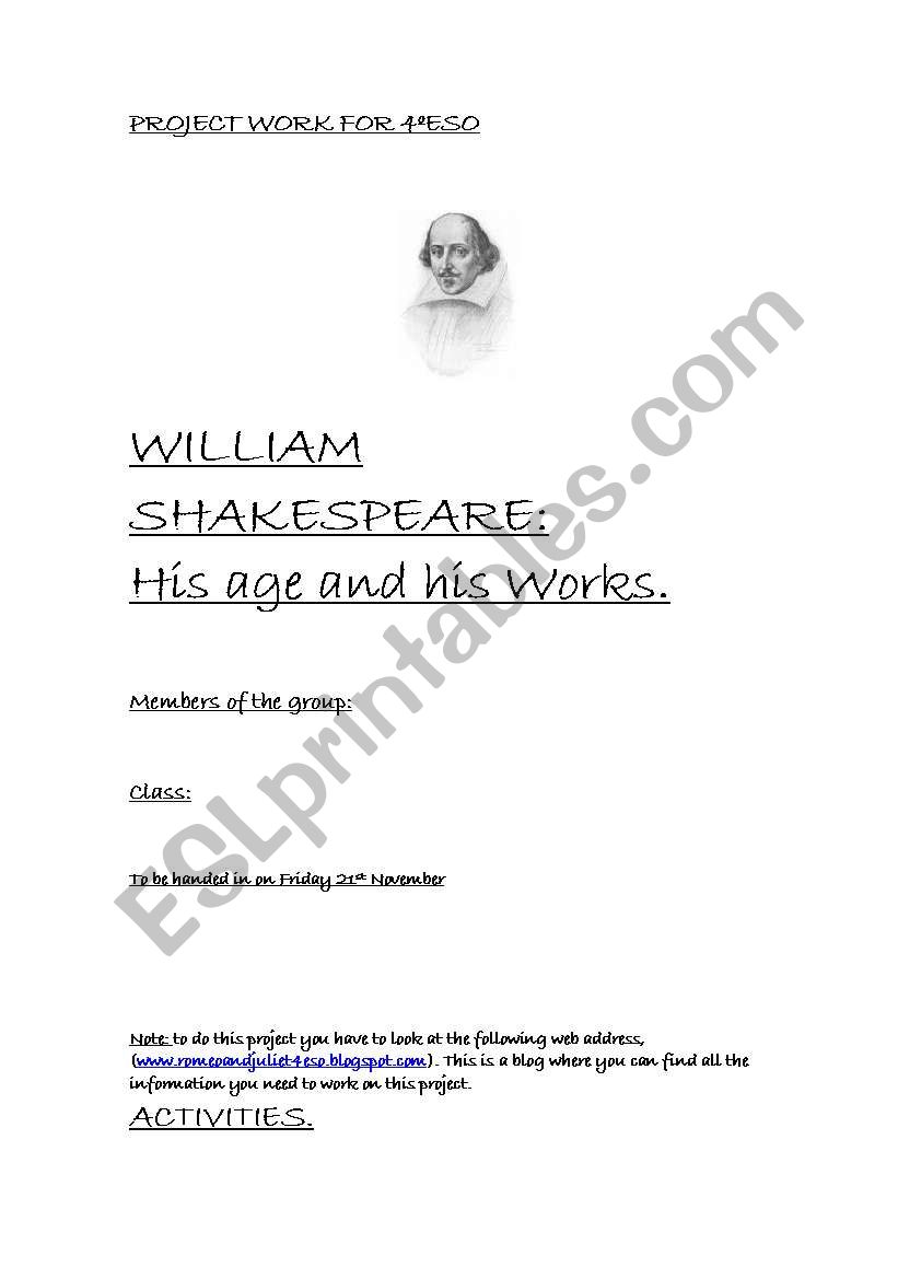 William Shakespeare worksheet