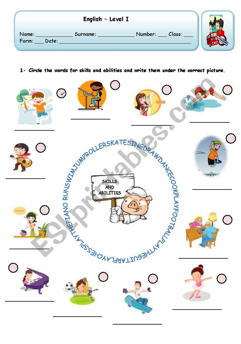 SKILLS AND ABILITIES worksheet