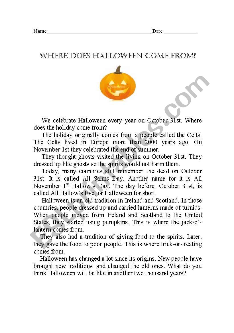 HALLOWEEN EXERCISE worksheet