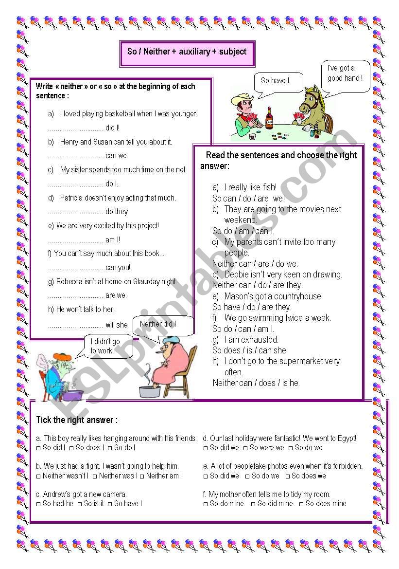 Practise so/neither! worksheet