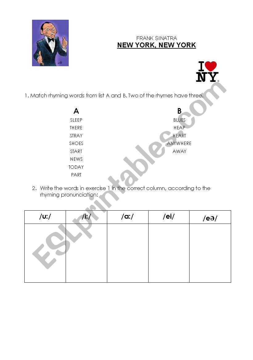 NEW YORK, NEW YORK (SINATRA) worksheet