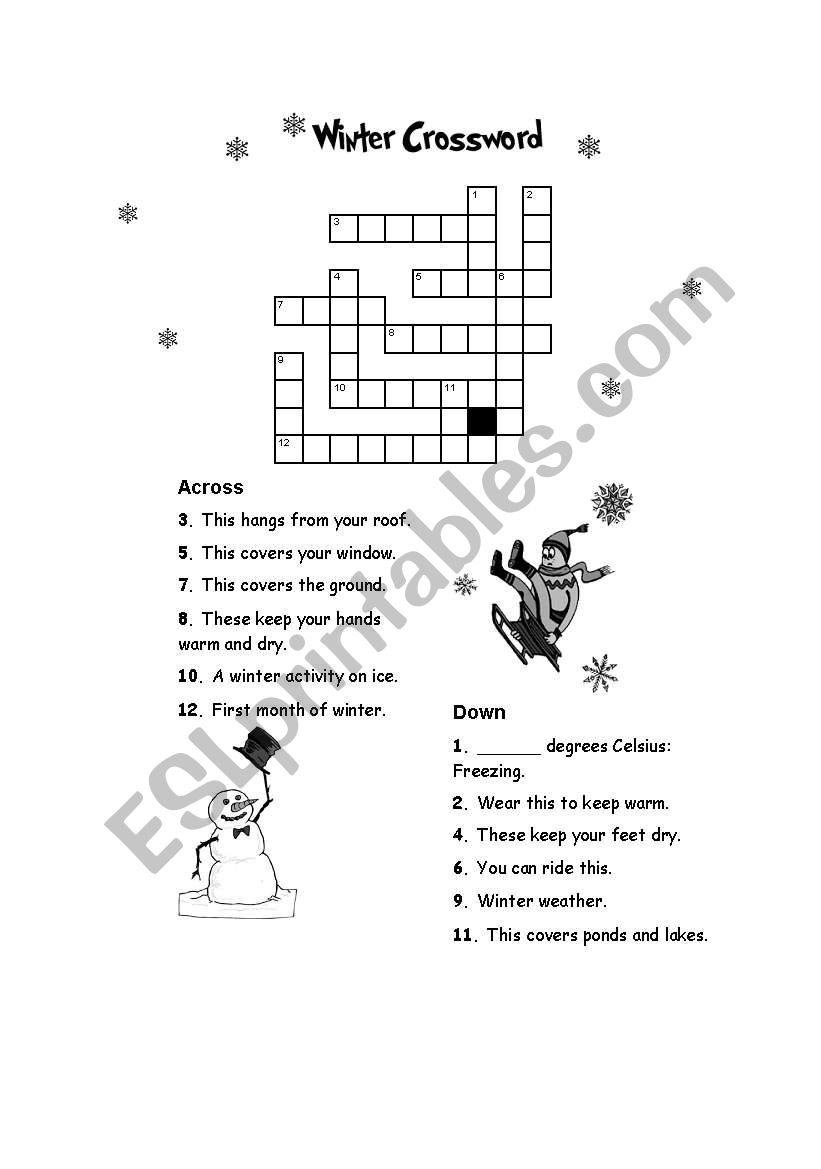 Winter crossword worksheet