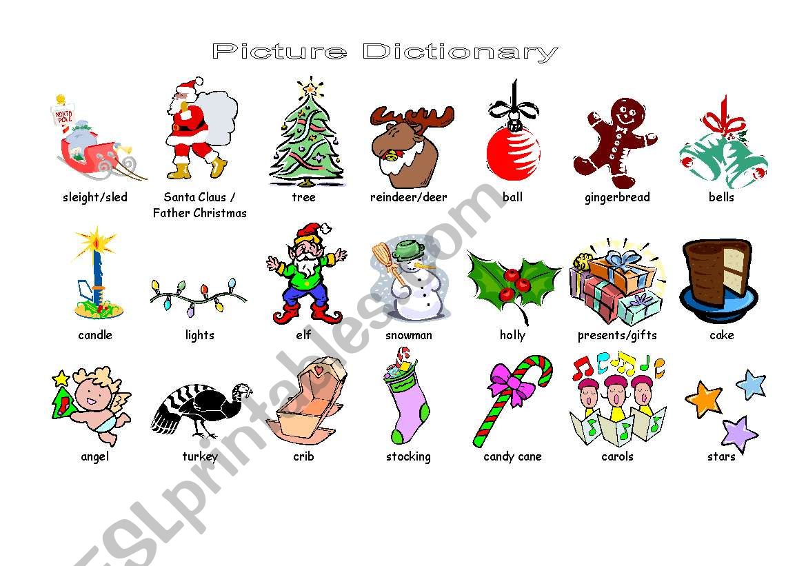 xmas picture dictionary worksheet
