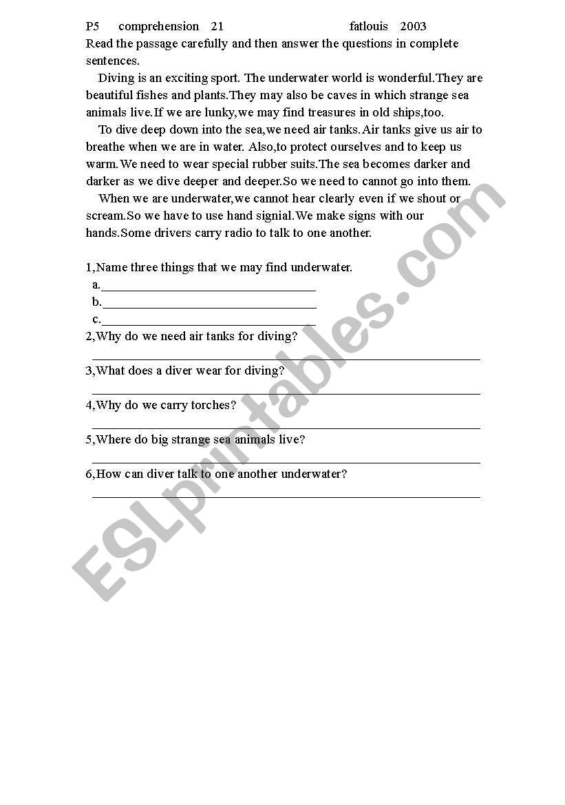 comprehension worksheet