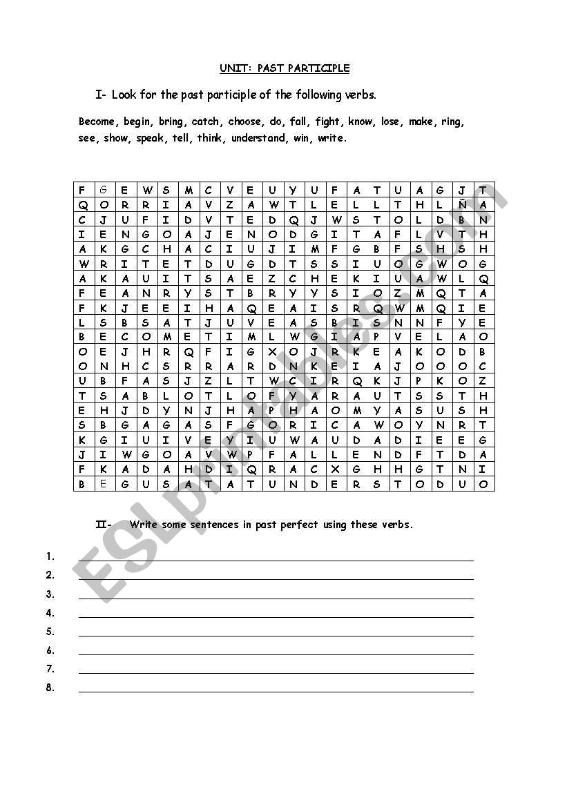 puzzle past participle worksheet