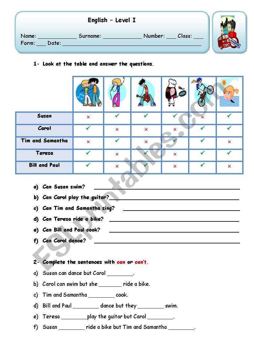 WHAT CAN THEY DO? worksheet