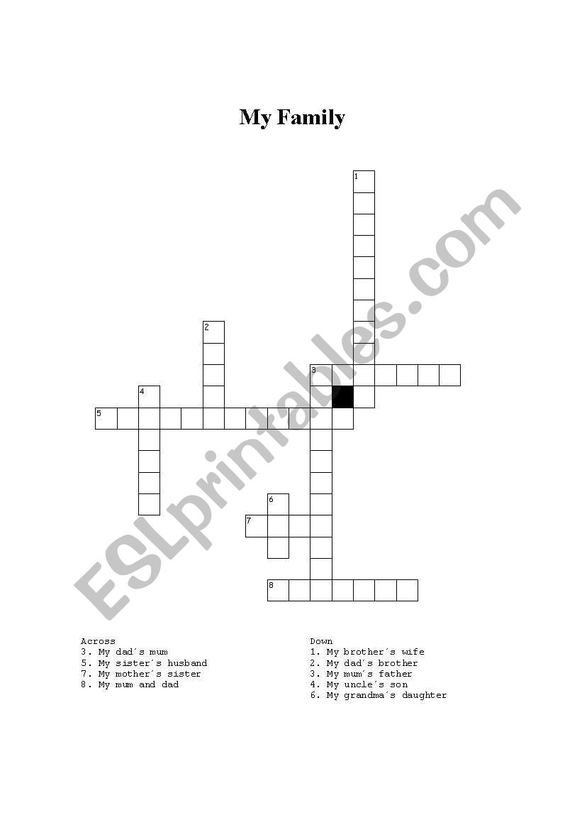 My Family Crossword worksheet