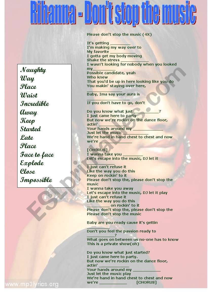 Rihanna Dont Stop the music worksheet