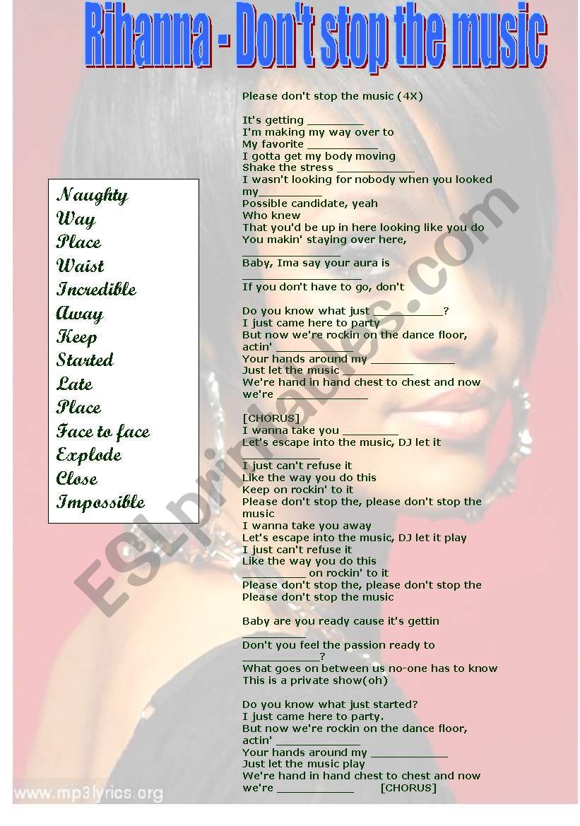 Rihanna DonÂ´t Stop the music worksheet