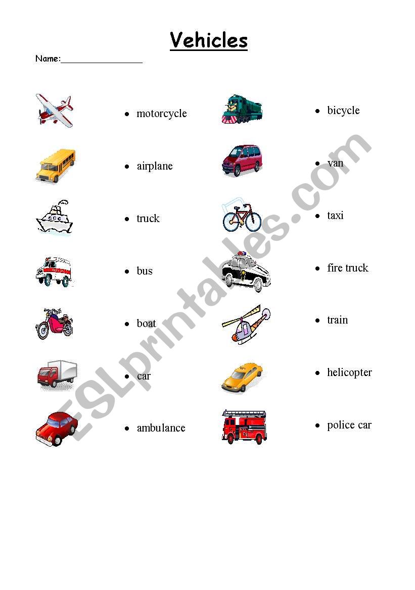 Vehicle Matching worksheet