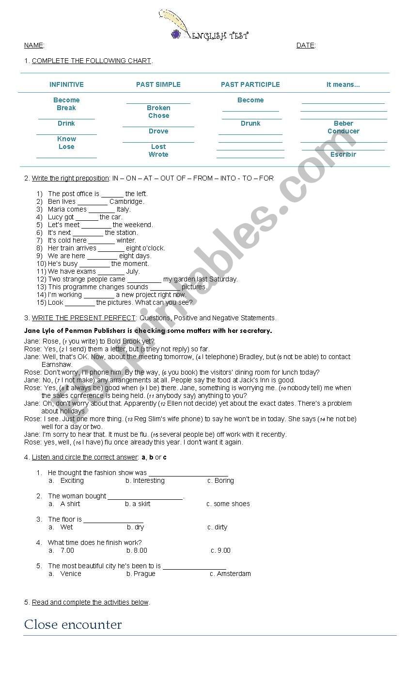 test worksheet