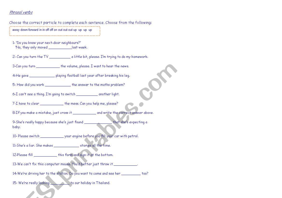 Phrasal verbs worksheet