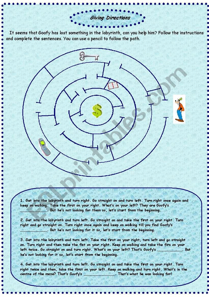 Giving Directions worksheet