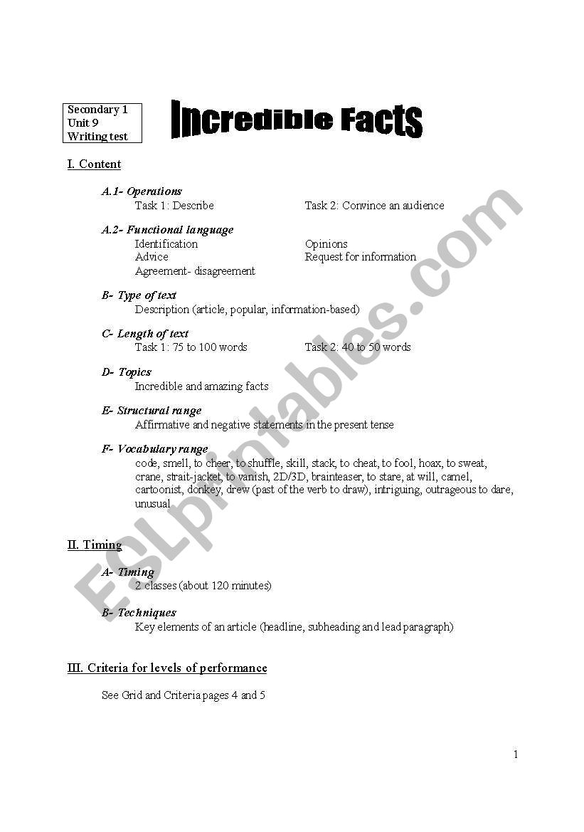 Incredible Facts - Evaluation worksheet