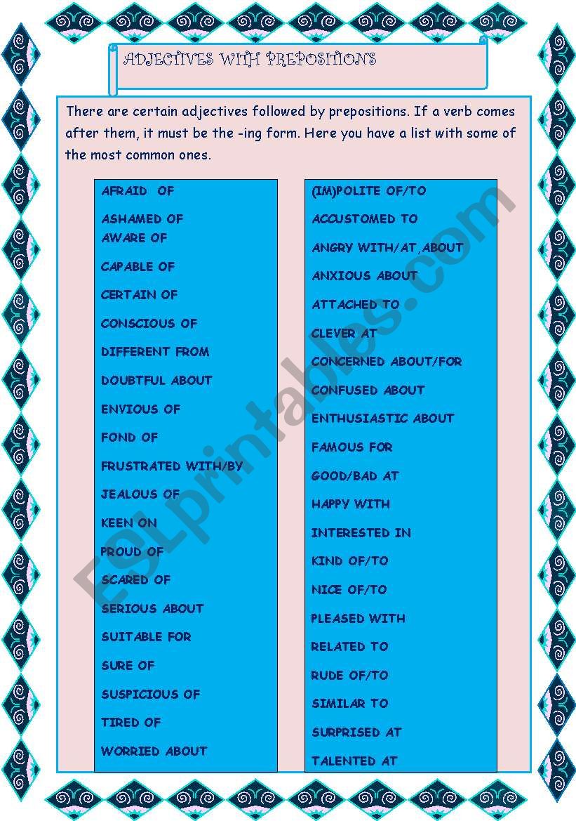 ADJECTIVES WITH PREPOSITIONS worksheet