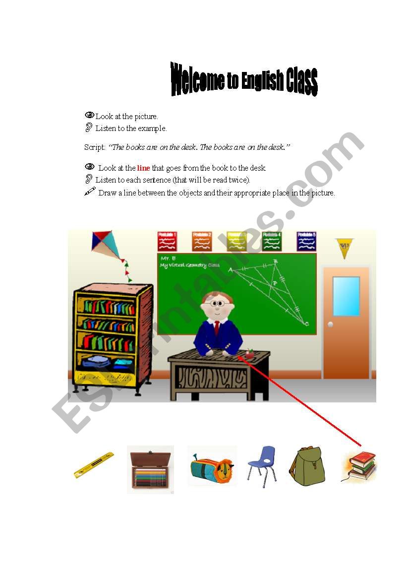 Review school furniture and prepositions