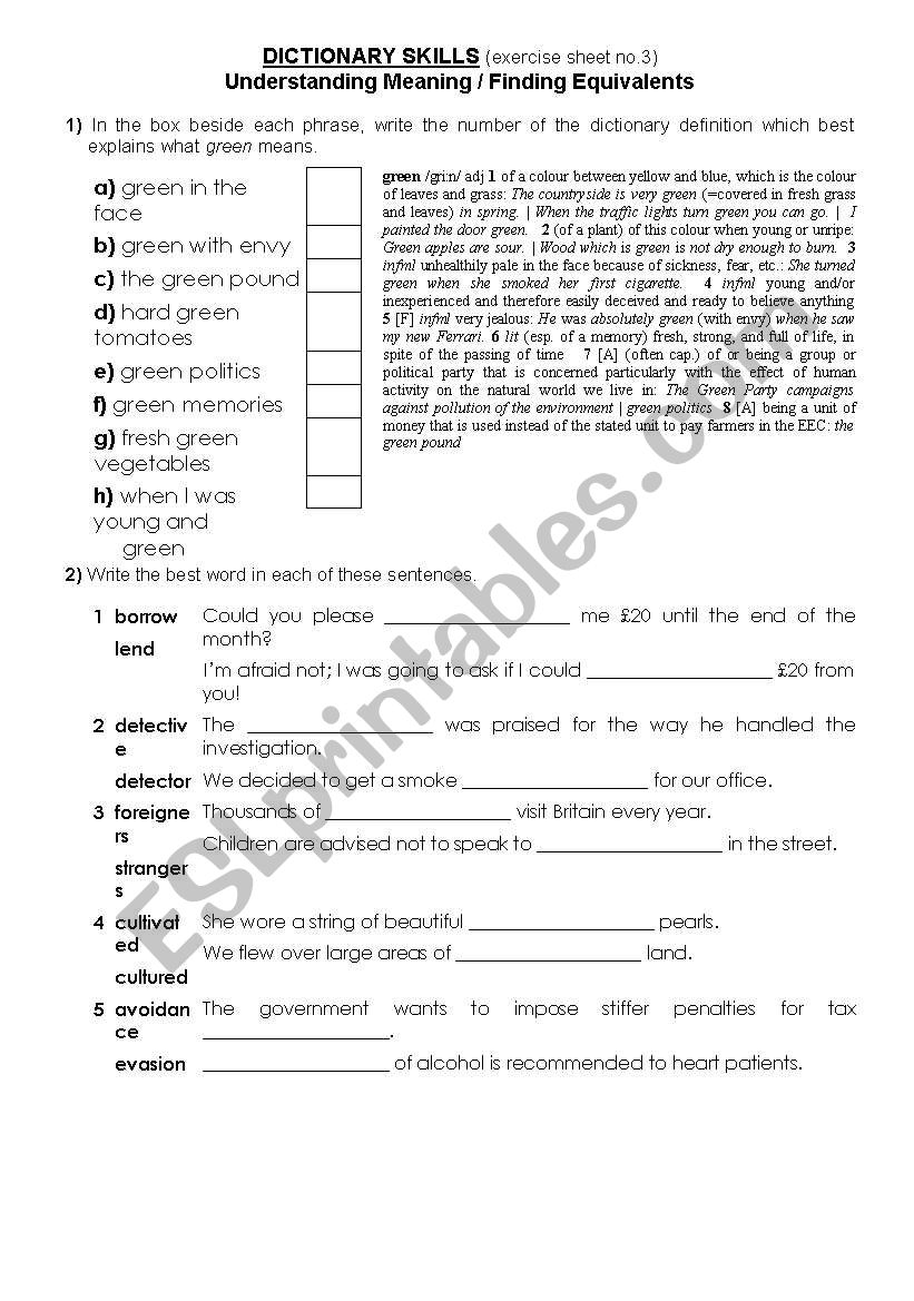 DICTIONARY SKILLS (exercises 3)