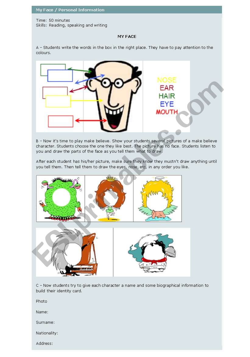 FACE worksheet