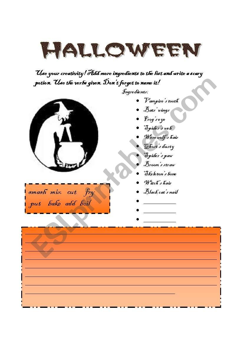 Write a Halloween Potion worksheet