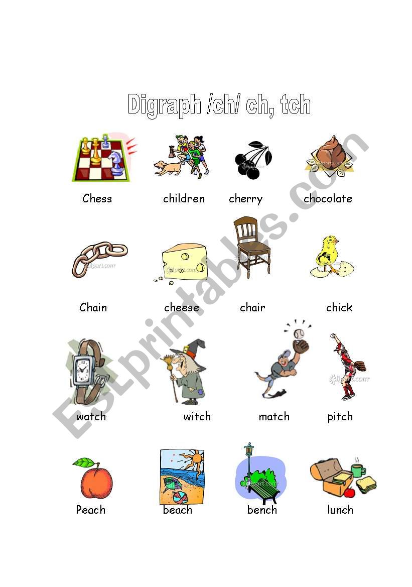 Digraphs /ch/ ch, tch worksheet