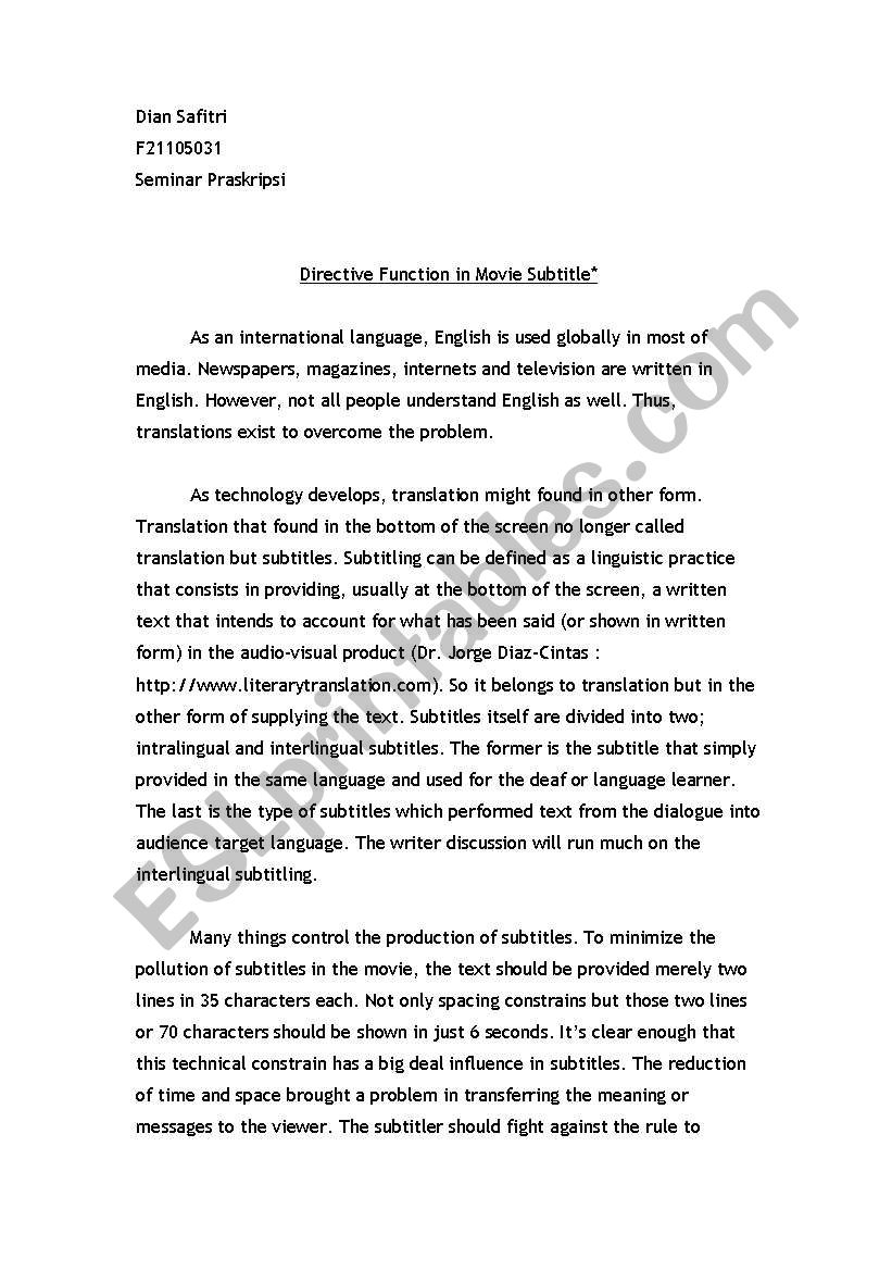 Reading worksheet