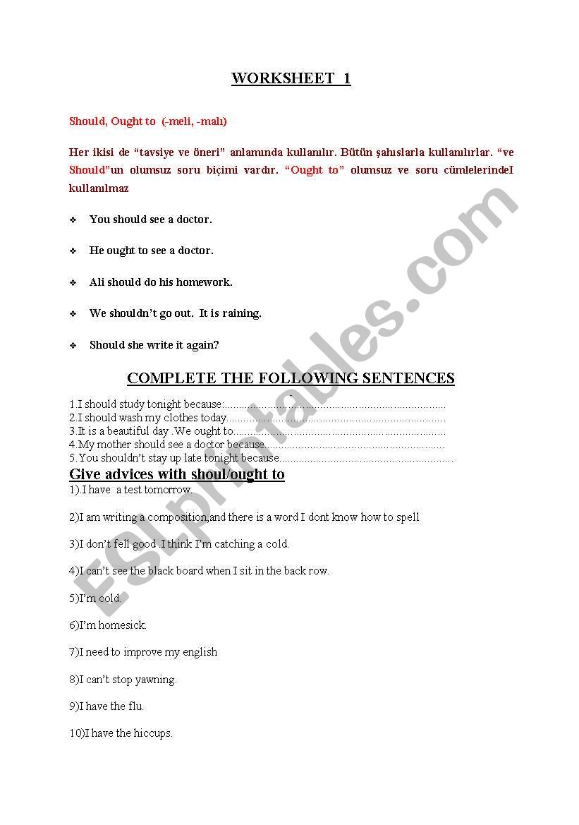 SHOULD worksheet
