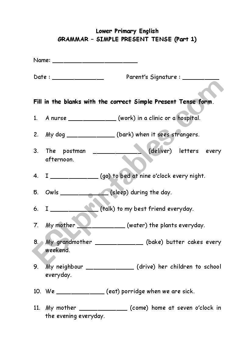 Simple Present Tense worksheet