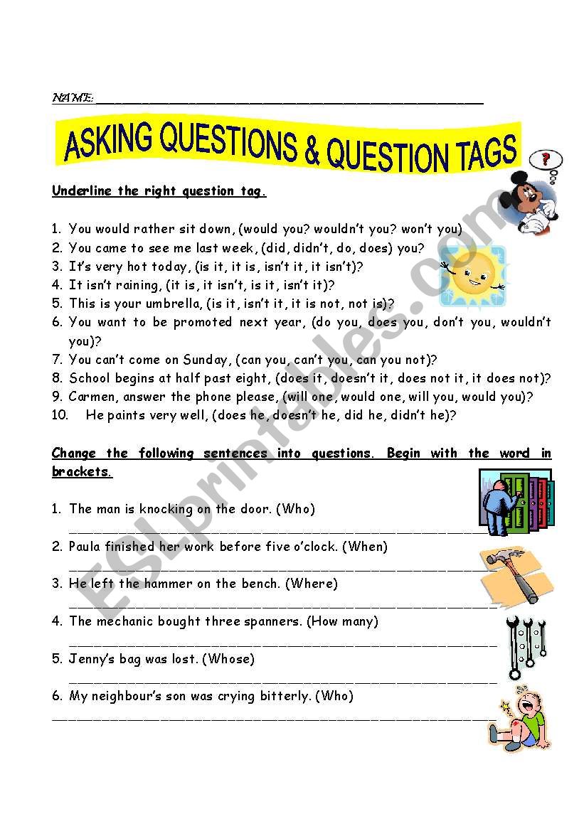 Asking questions worksheet