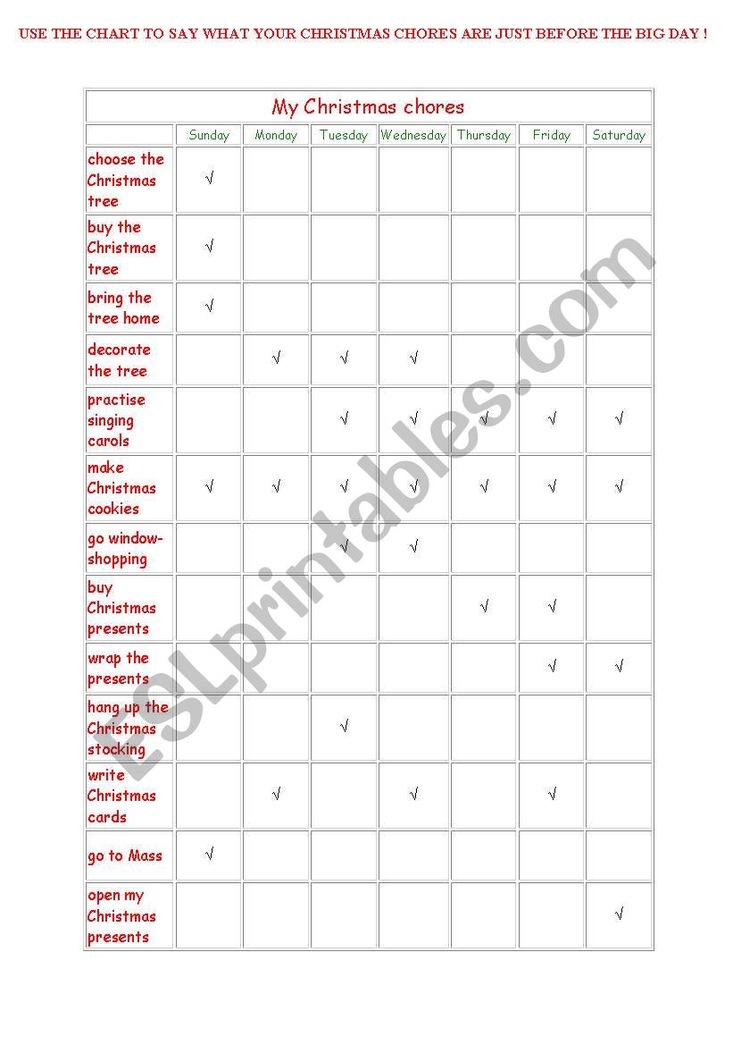 my christmas chores worksheet