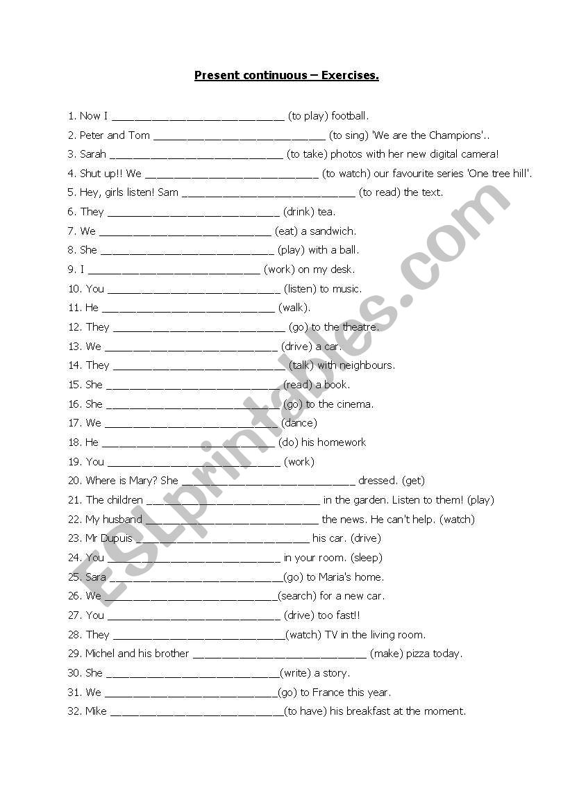 Present Continuous worksheet